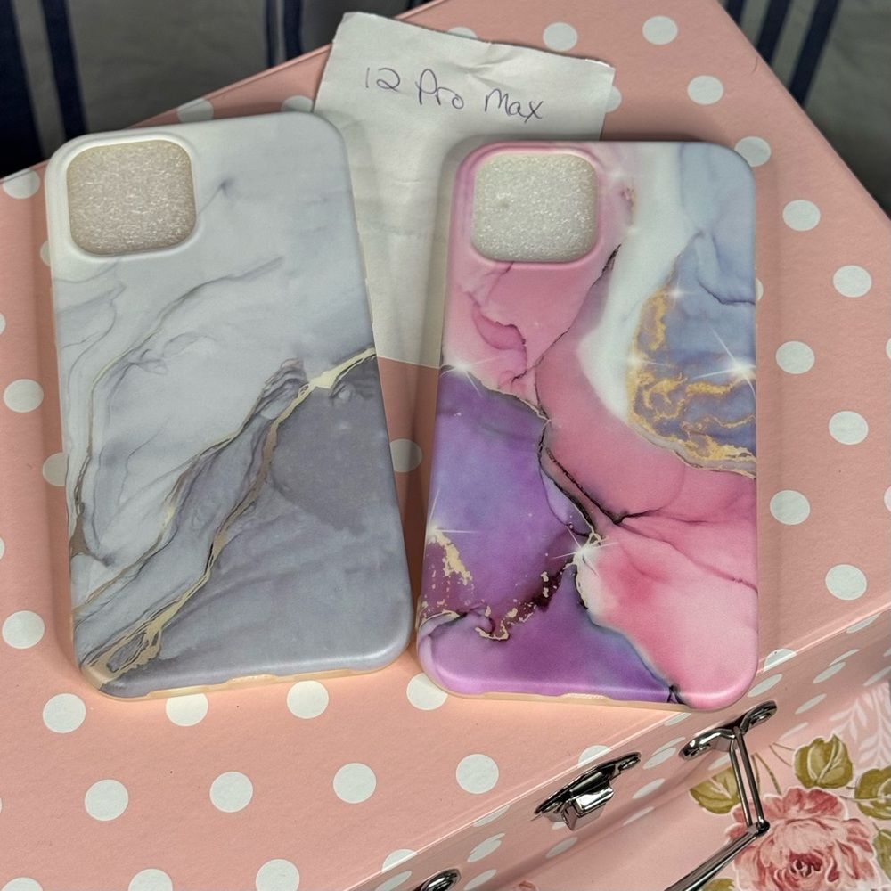 Marble Design Phone Cases for iPhone 12 Pro Max - Purple and Gray